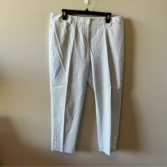 Talbots Pants - TALBOTS Blue/White Striped Perfect Crop with Button Detail Pants Size 12